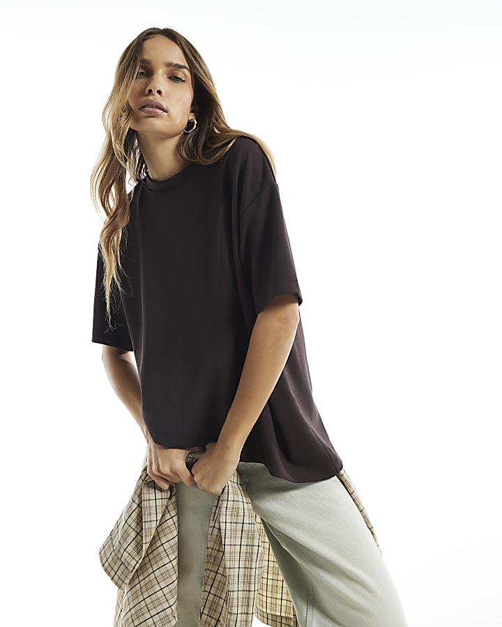 Brown Premium Asymmetric Short Sleeve T-Shirt