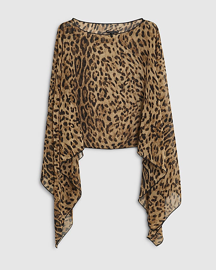 Brown Leopard Chiffon Waterfall Cape