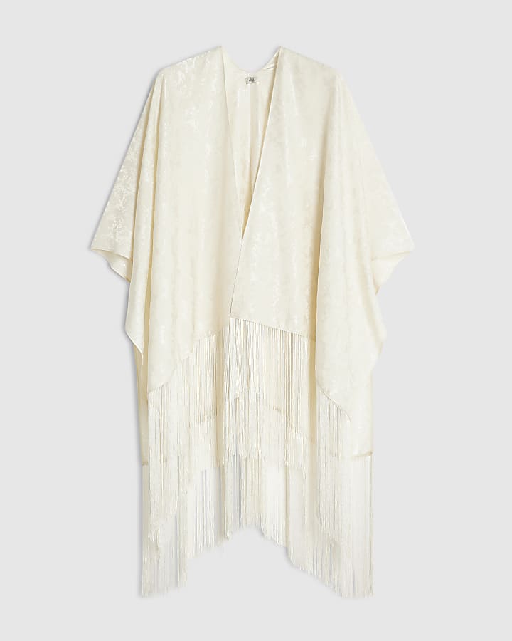 Black Jacquard Tassel Trim Kimono
