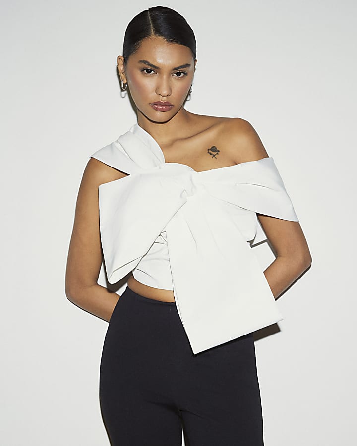 Cream One Shoulder Bardot Top