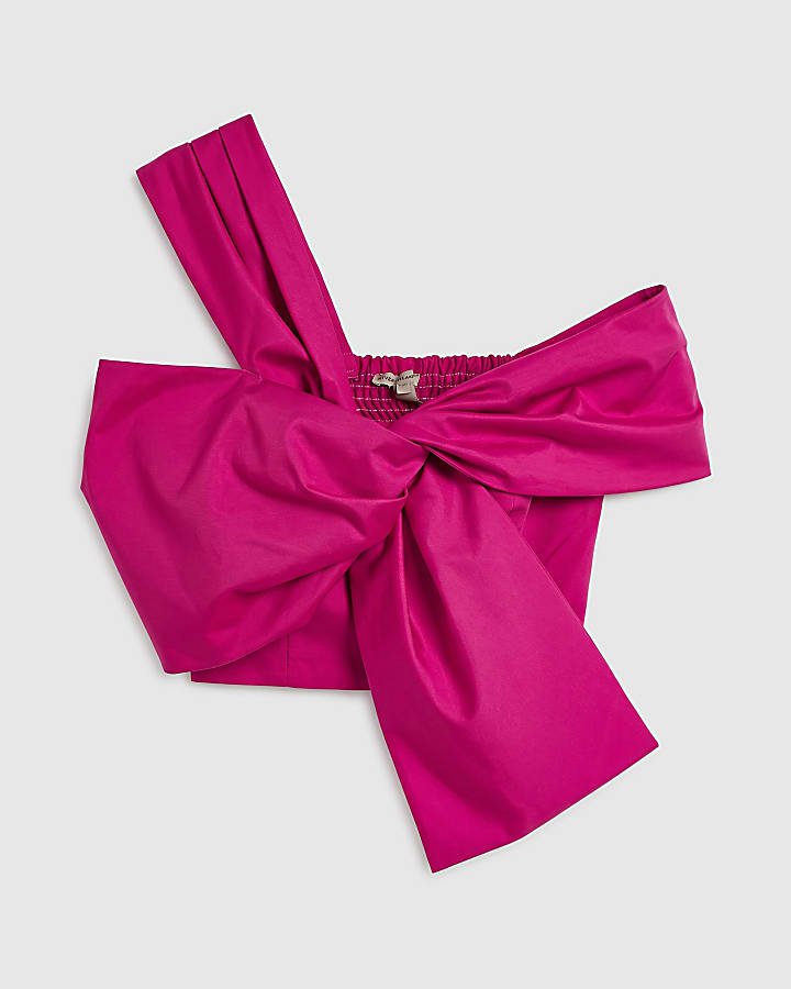 Pink Bardot Bow Top