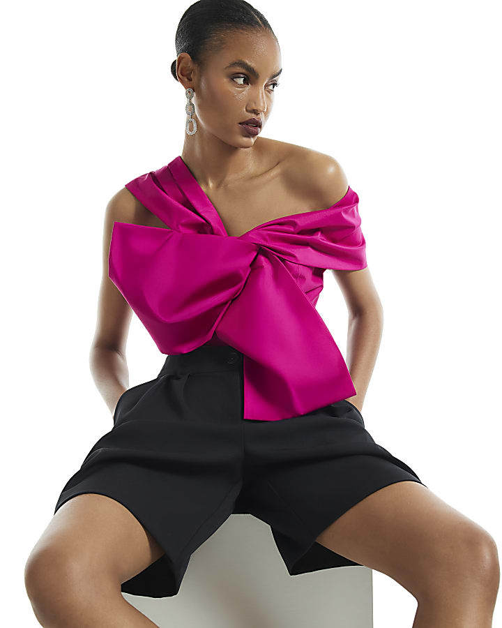 Pink Bardot Bow Top
