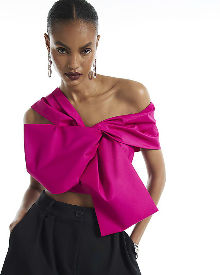 Pink Bardot Bow Top