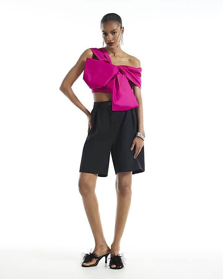 Pink Bardot Bow Top