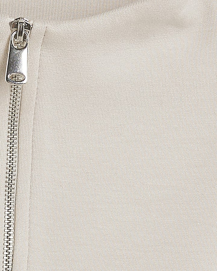 Cream Premium Funnel Neck Zip Up Top