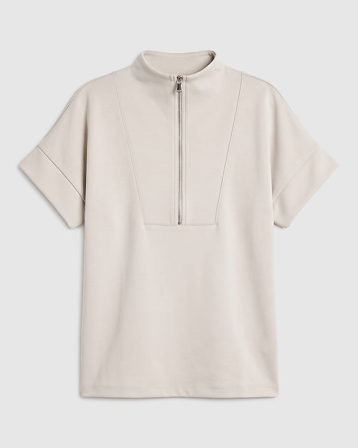 Cream Premium Funnel Neck Zip Up Top