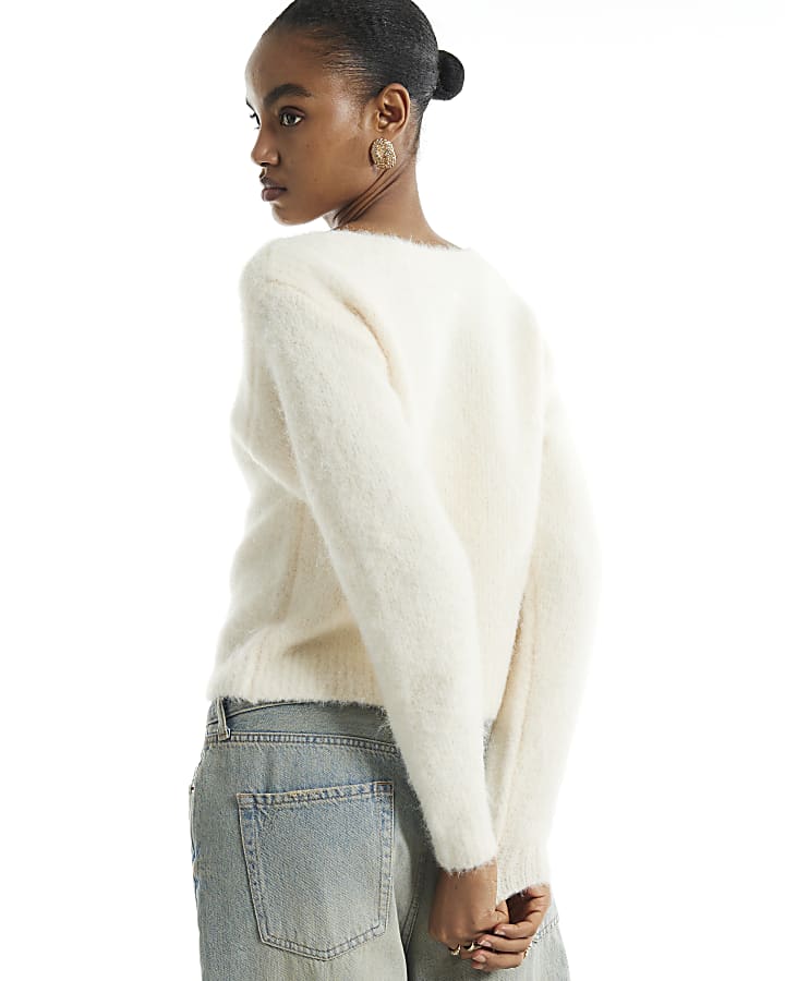 Cream Brushed Off Shoulder Jumper