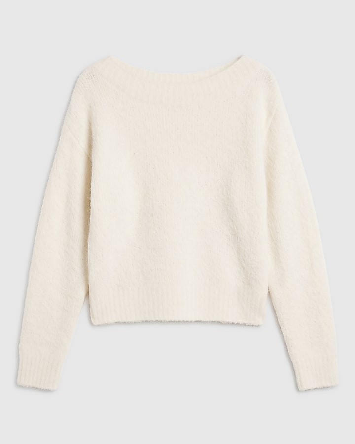 Cream Brushed Off Shoulder Jumper