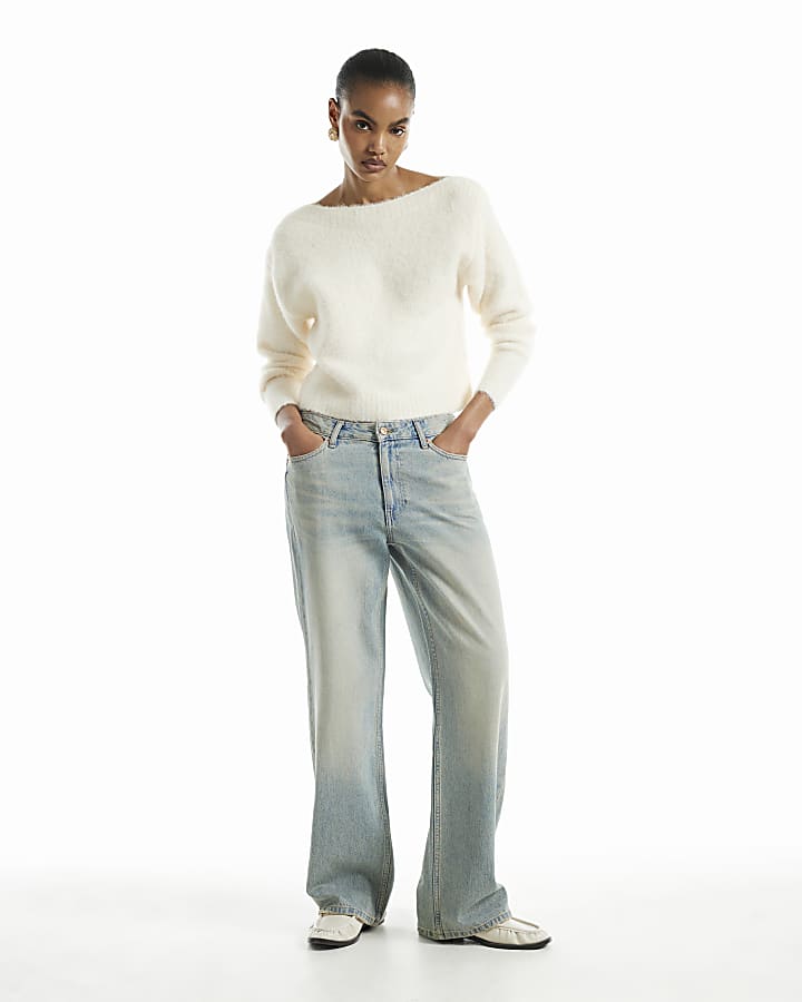 Cream Brushed Off Shoulder Jumper