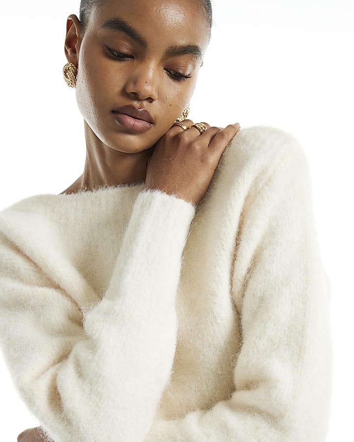 Cream Brushed Off Shoulder Jumper