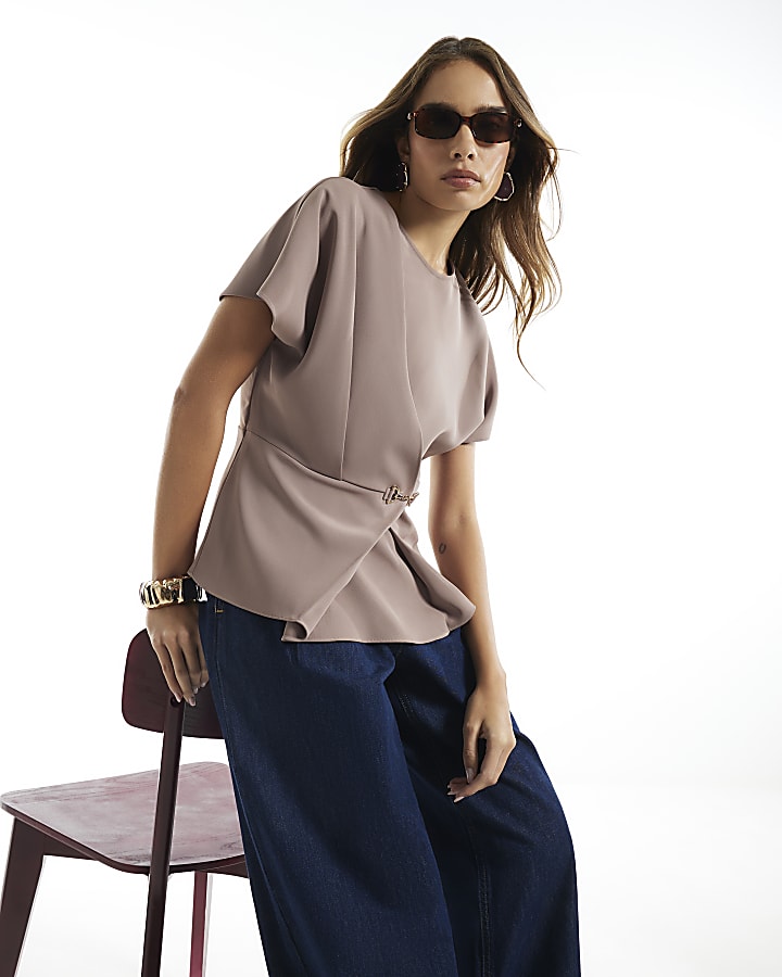 Beige Crepe Snaffle Detail Blouse