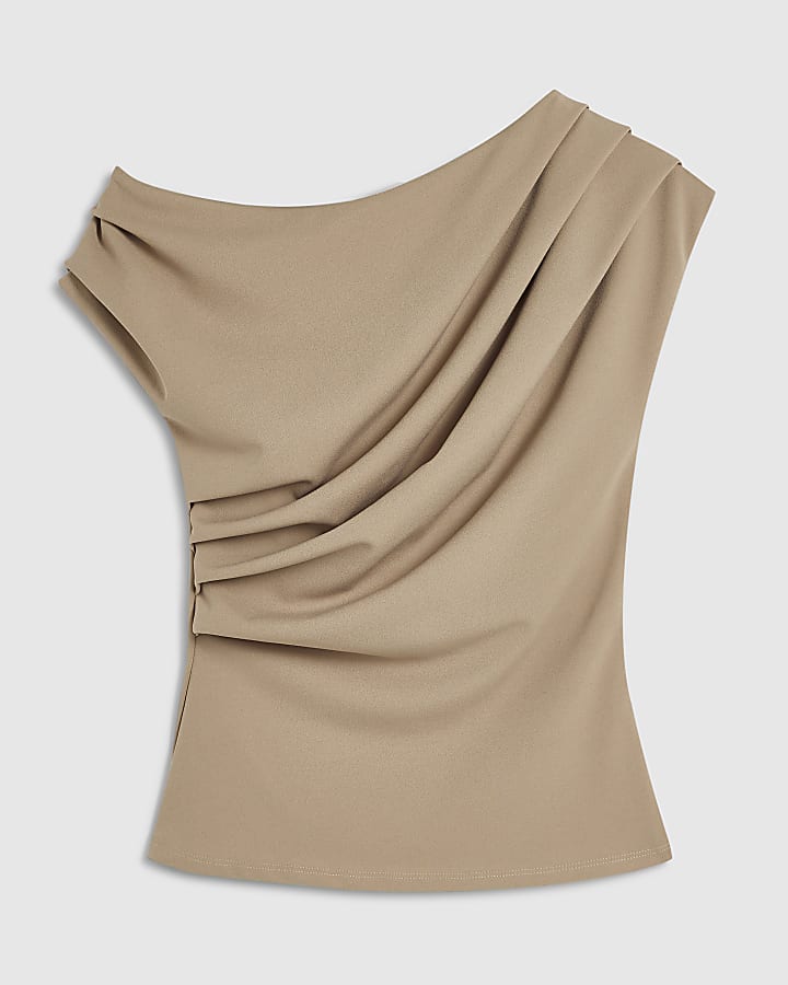 Brown Asymmetric Drape Top