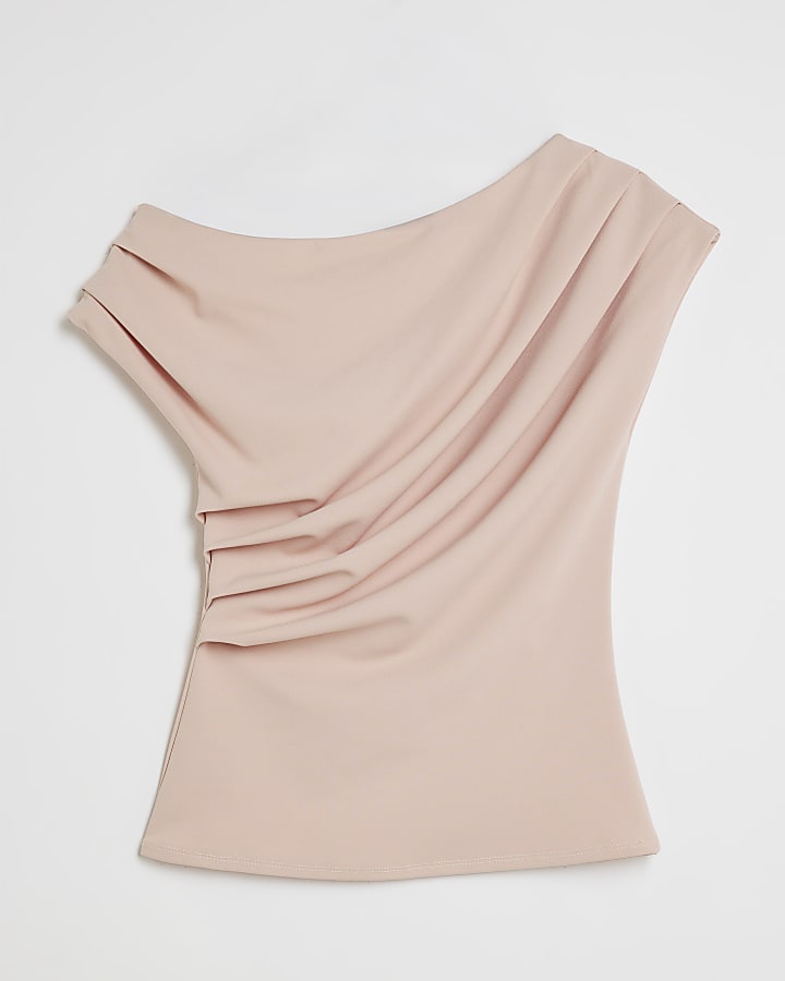 Pink Asymmetric Drape Top