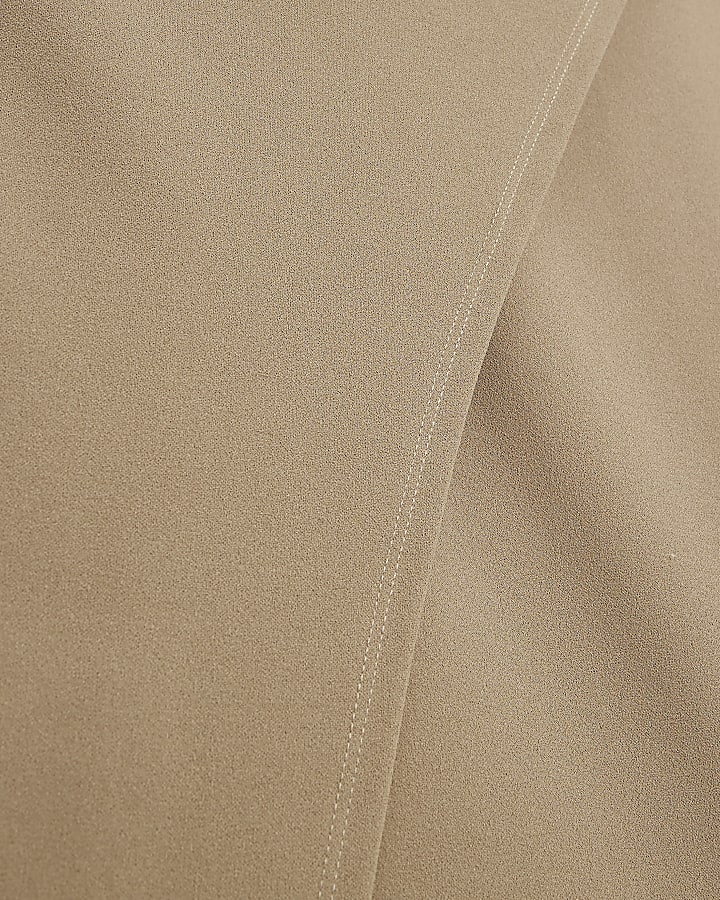 Brown Asymmetric Drape Wrap Midi Dress