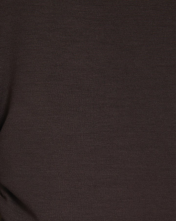 Brown Premium High Neck Ruched Top
