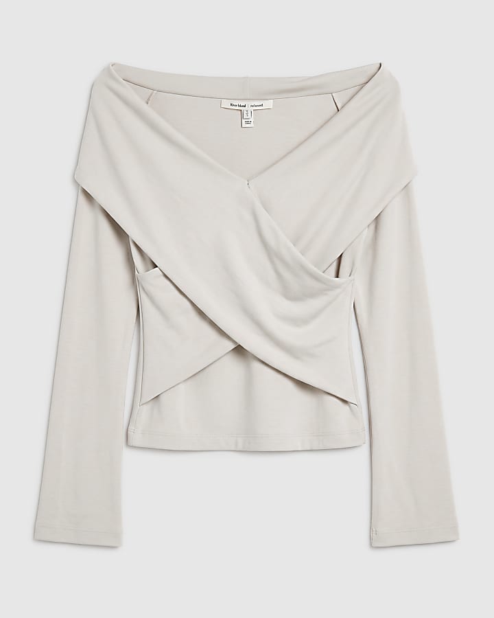 Cream Cross Front Bardot Top 