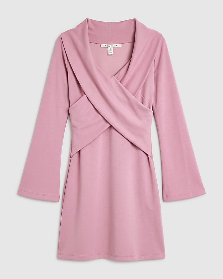 Pink Premium Cross Front Bardot Dress 