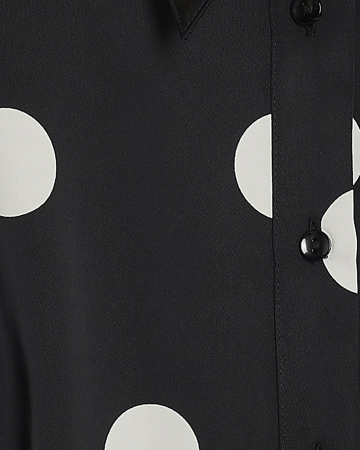 Black Satin Spot Print Long Sleeve Mini Dress