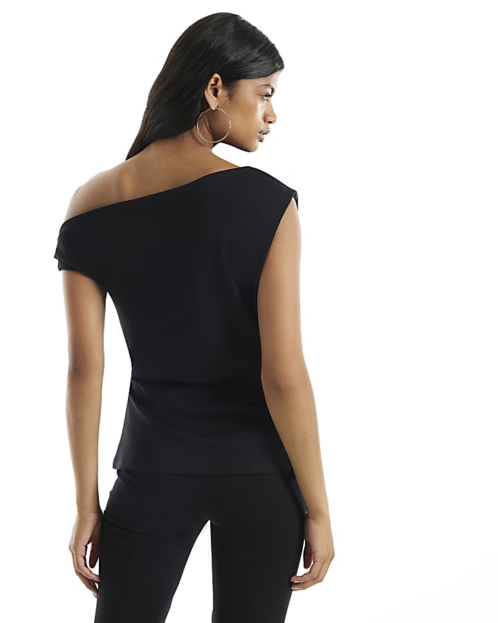 Black Off Shoulder Gold Hardwear Top