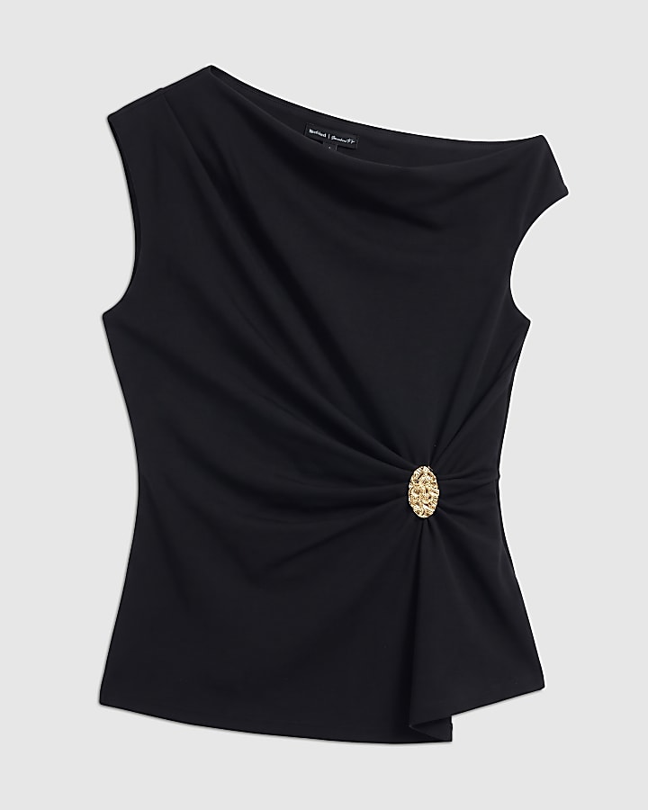 Black Off Shoulder Gold Hardwear Top