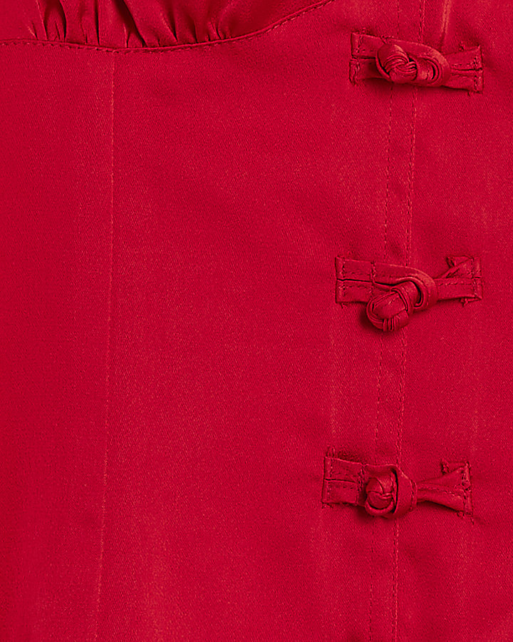 Red Frog Detail Corset Mini Dress