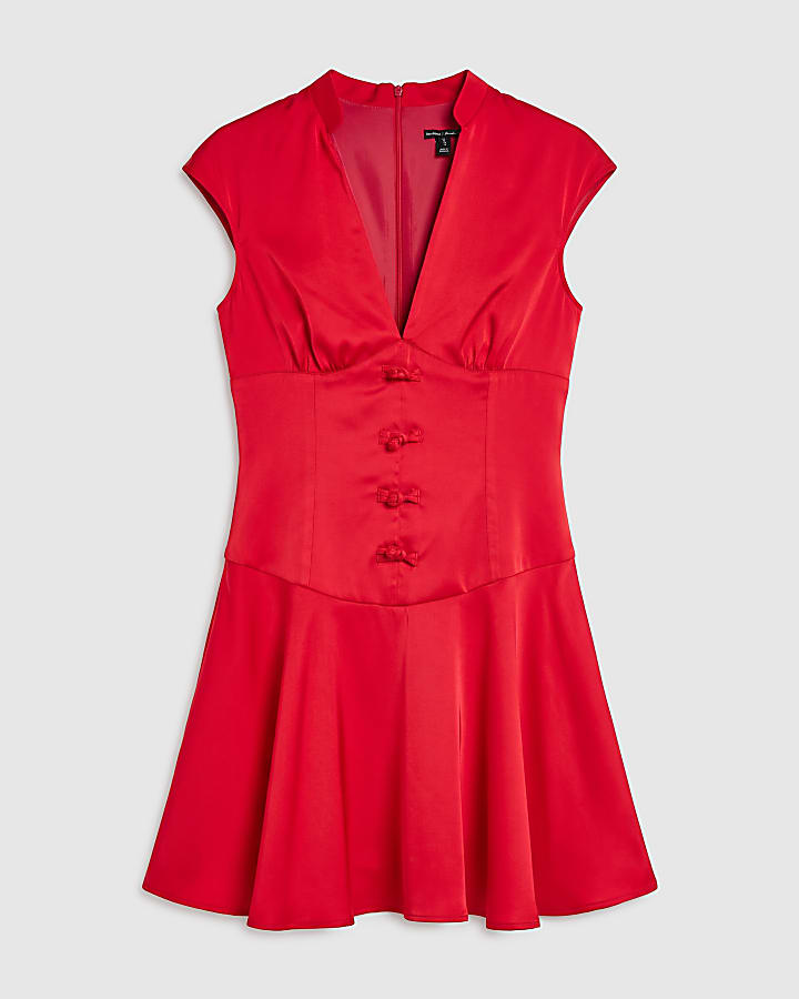 Red Frog Detail Corset Mini Dress