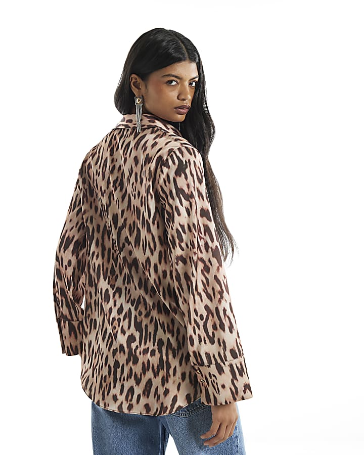 Beige Animal Print Wrap Front Blouse