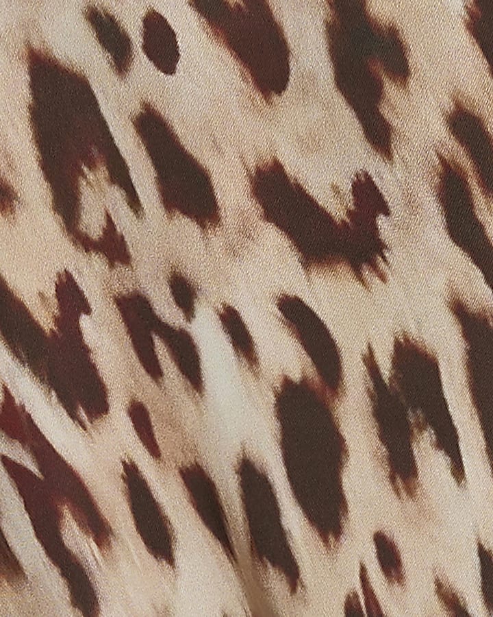 Beige Animal Print Wrap Front Blouse