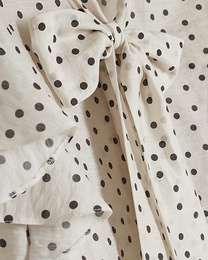 Cream Spot Pussybow Blouse