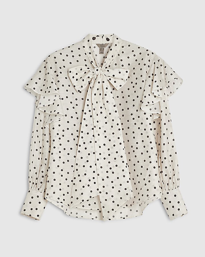 Cream Spot Pussybow Blouse