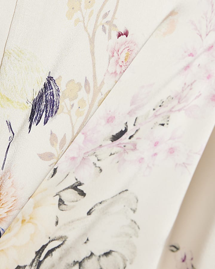 Cream Floral Print Kimono