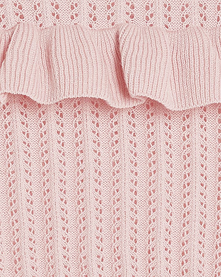 Pink Knit Ruffle High Neck Long Sleeve Top