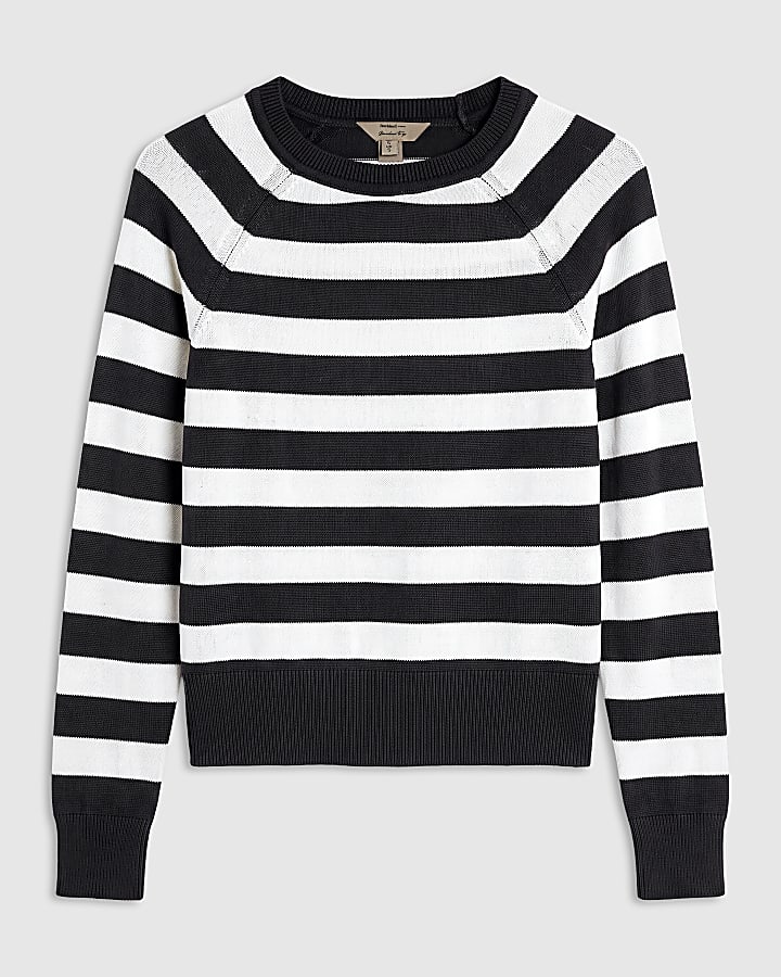 Black Stripe Fitted Crew Long Sleeve Jumper