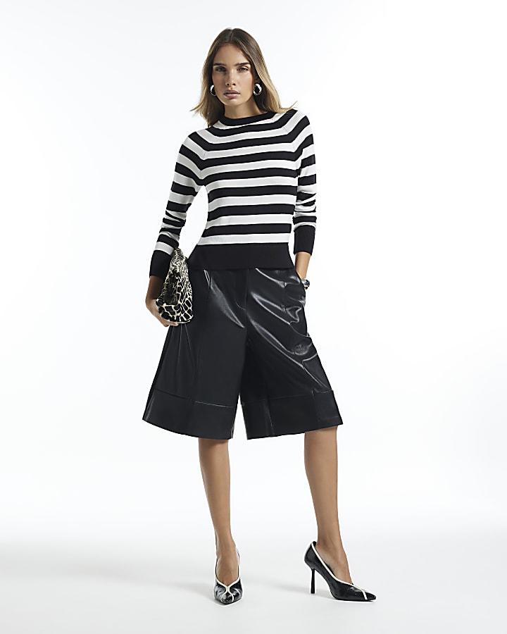 Black Stripe Fitted Crew Long Sleeve Jumper