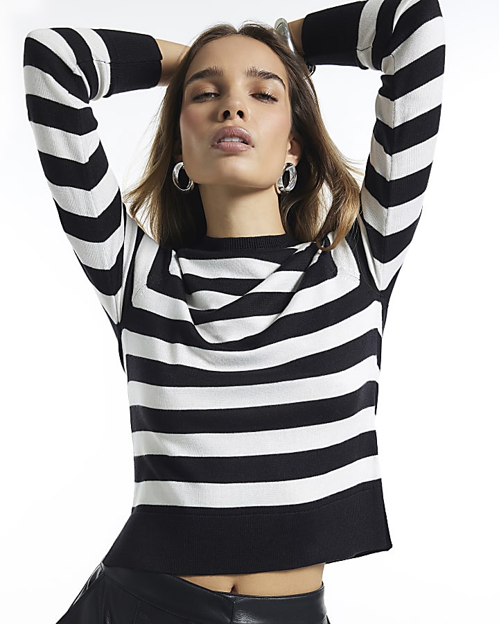 Black Stripe Fitted Crew Long Sleeve Jumper