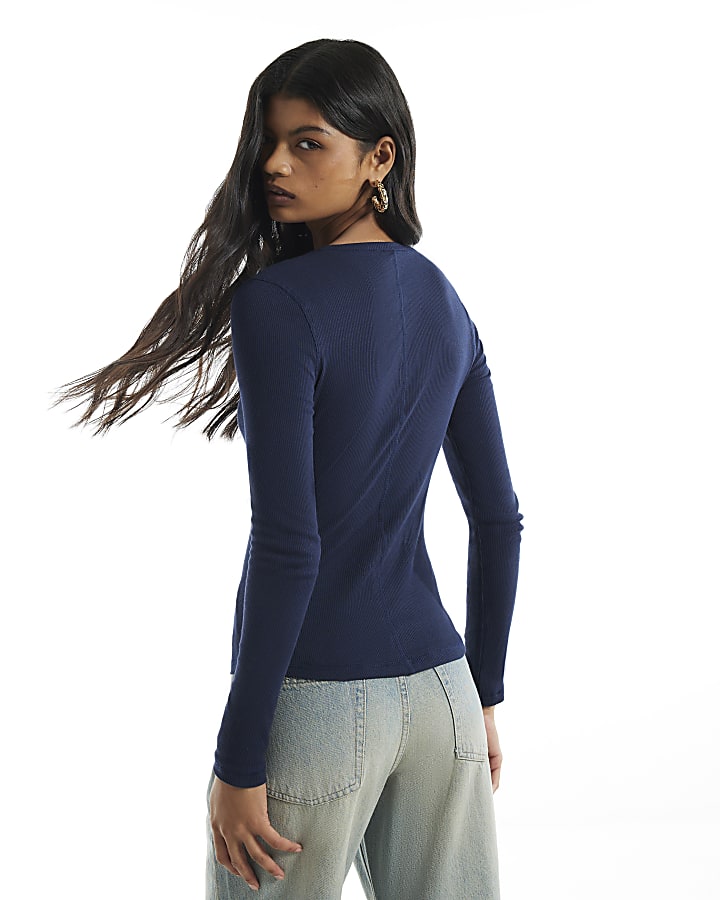 Navy Crew Neck Rib Top