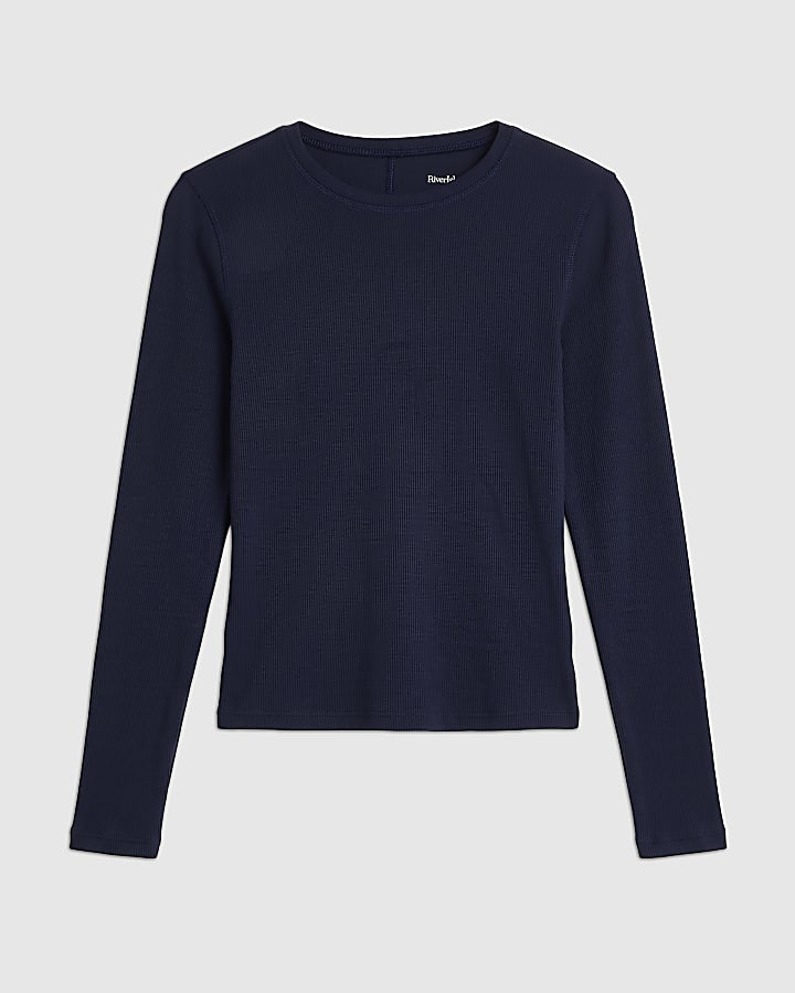 Navy Crew Neck Rib Top