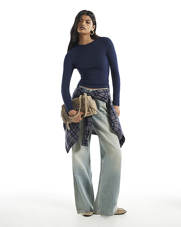 Navy Crew Neck Rib Top