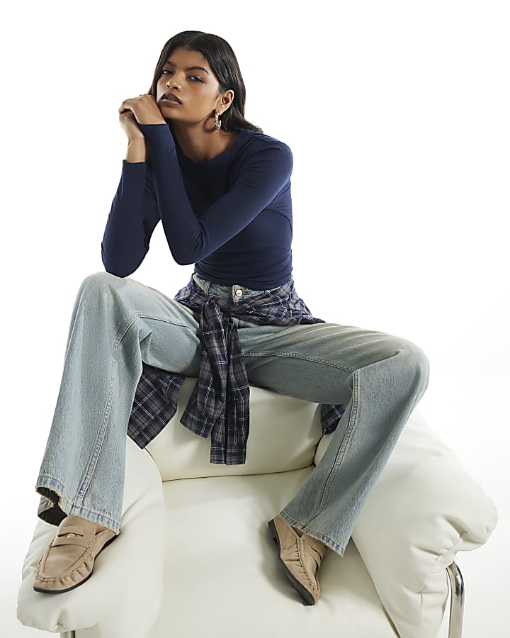 Navy Crew Neck Rib Top