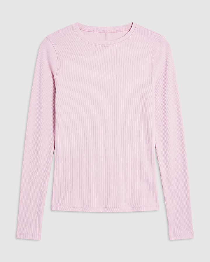 Pink Crew Neck Rib Top