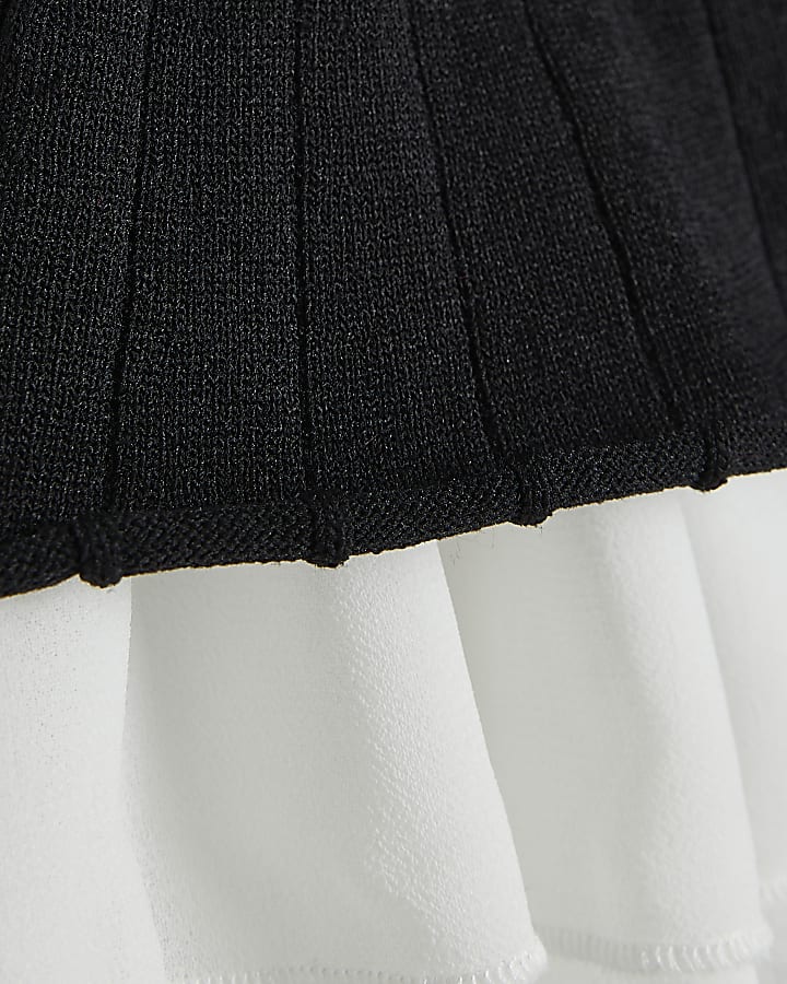 Petite Black Flute Sleeve Ribbed Mini Dress