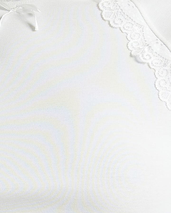 Cream Long Sleeve Lace Bow Trim Top 