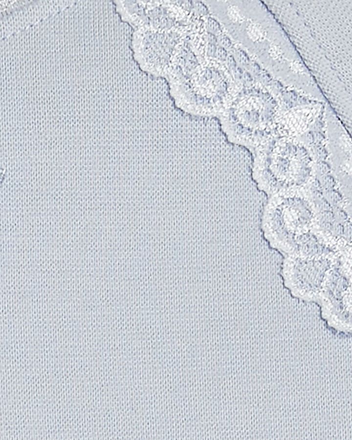 Blue Long Sleeve Lace Bow Trim Top 