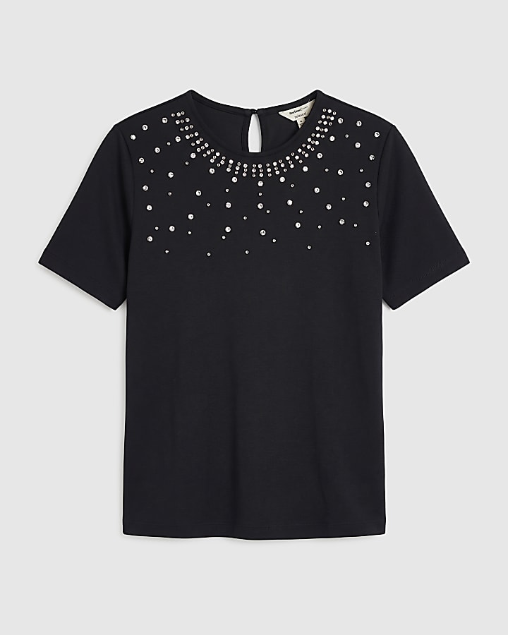 Black Embellished Short Sleeve T-Shirt
