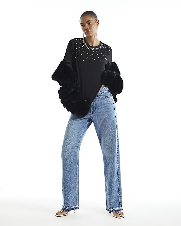 Black Embellished Short Sleeve T-Shirt