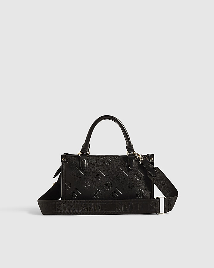 Black Embossed Monogram Crossbody Bag