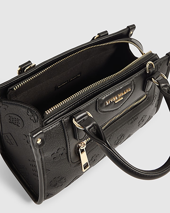 Black Embossed Monogram Crossbody Bag