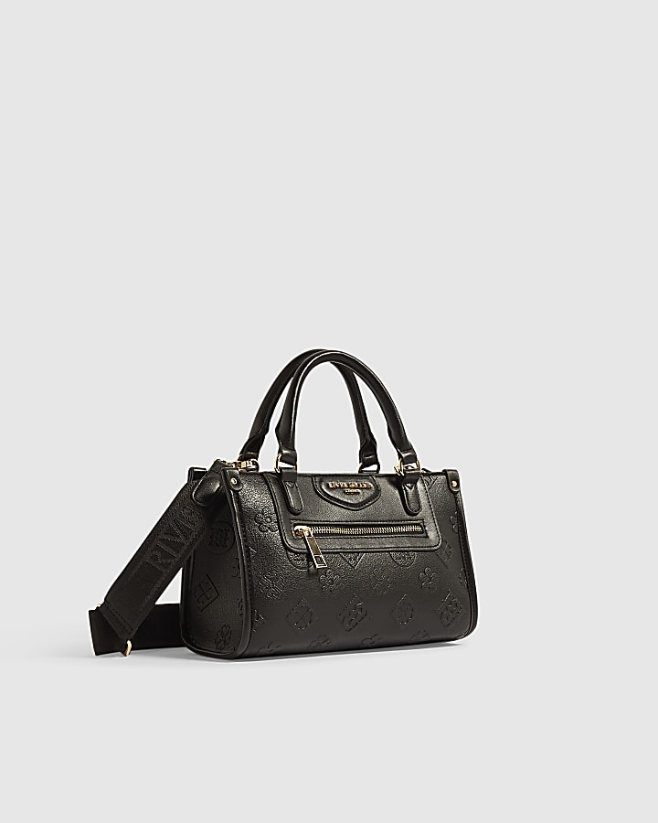 Black Embossed Monogram Crossbody Bag