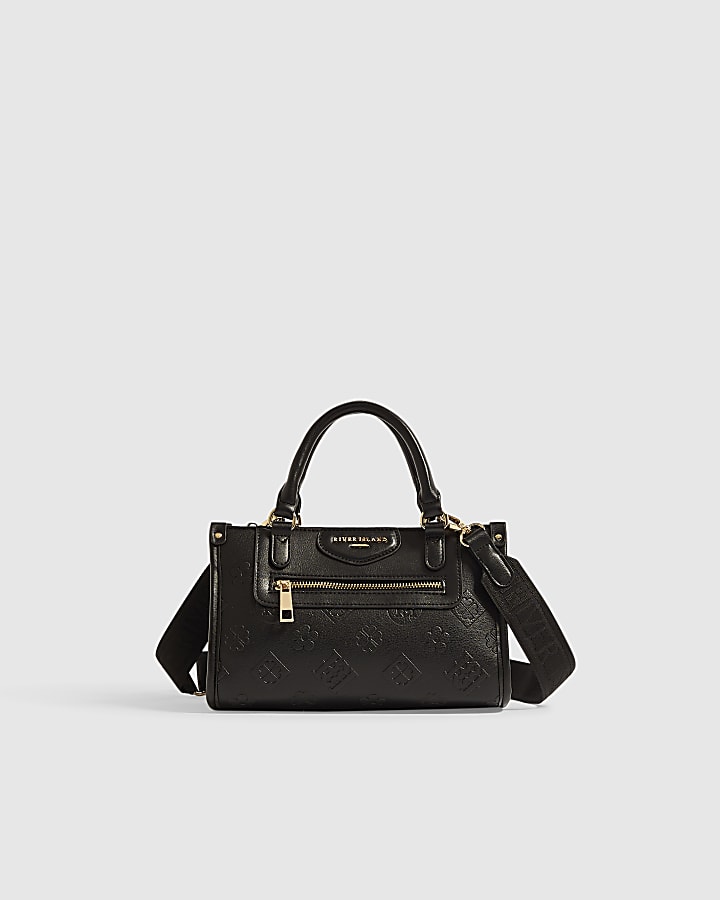 Black Embossed Monogram Crossbody Bag