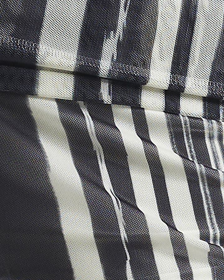 Black Mesh Stripe Bardot Long Sleeve Top